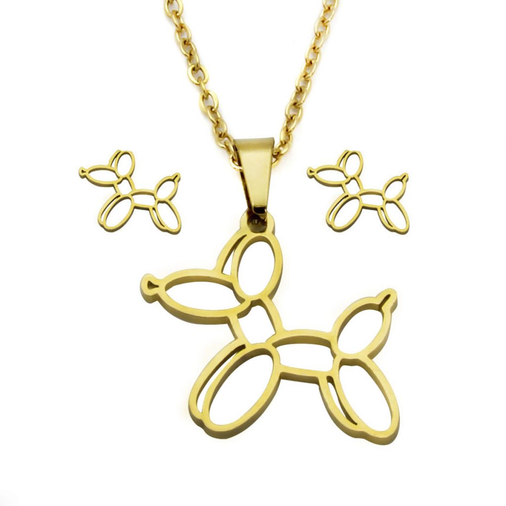 Set Joyeria Acero Inoxidable Dorado Perro Globoflexia