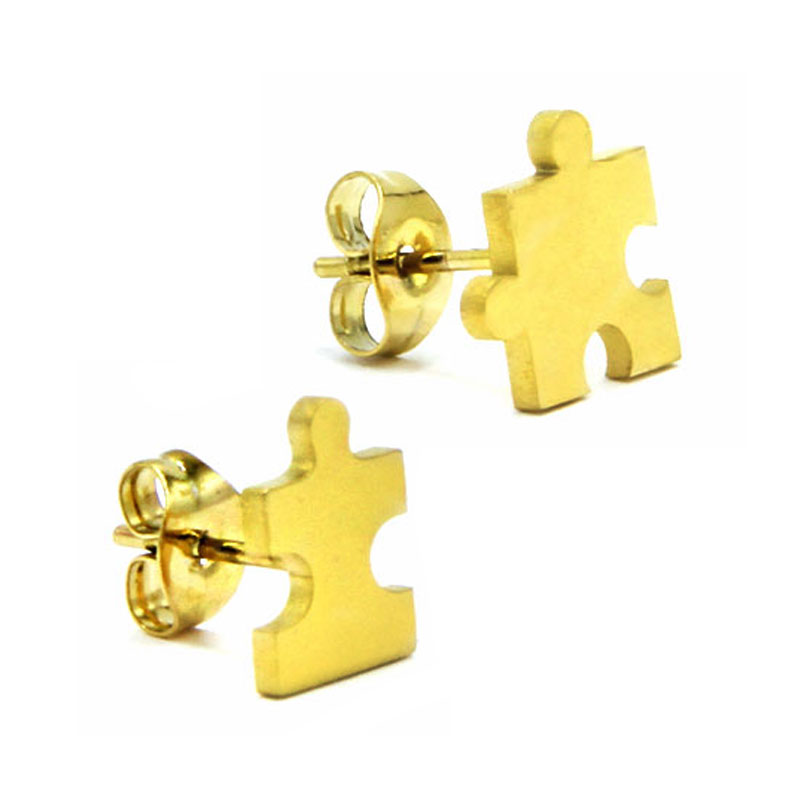 Set Joyeria Acero Inoxidable Dorado Rompecabezas Puzzle 2