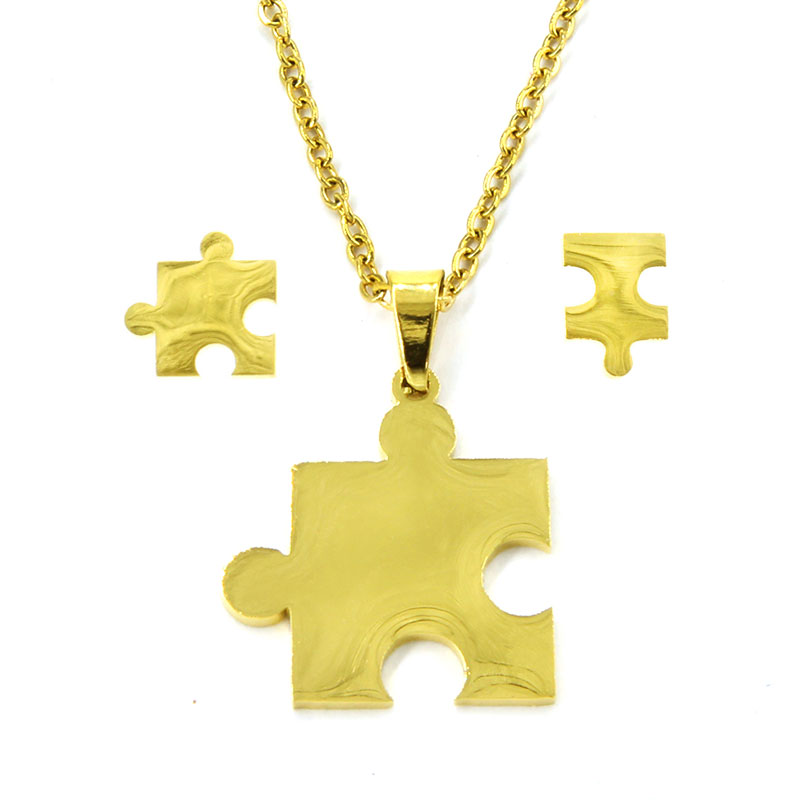 Set Joyeria Acero Inoxidable Dorado Rompecabezas Puzzle