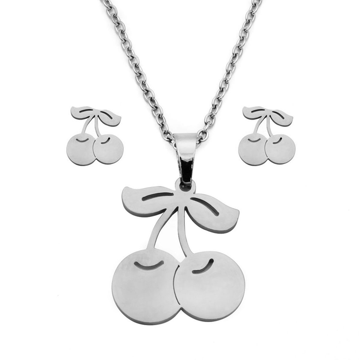 Set Joyeria Acero Inoxidable Plateado Fruta Cereza