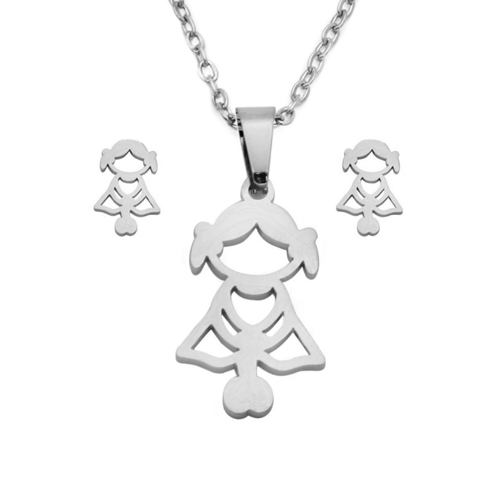 Set Joyeria Acero Inoxidable Plateado Hija Nina Famiia