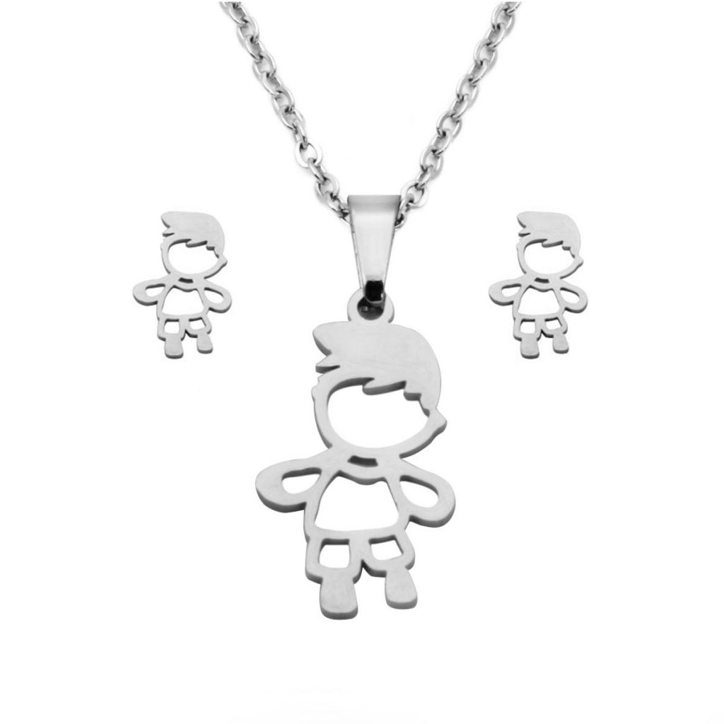 Set Joyeria Acero Inoxidable Plateado Hijo Nino Famiia