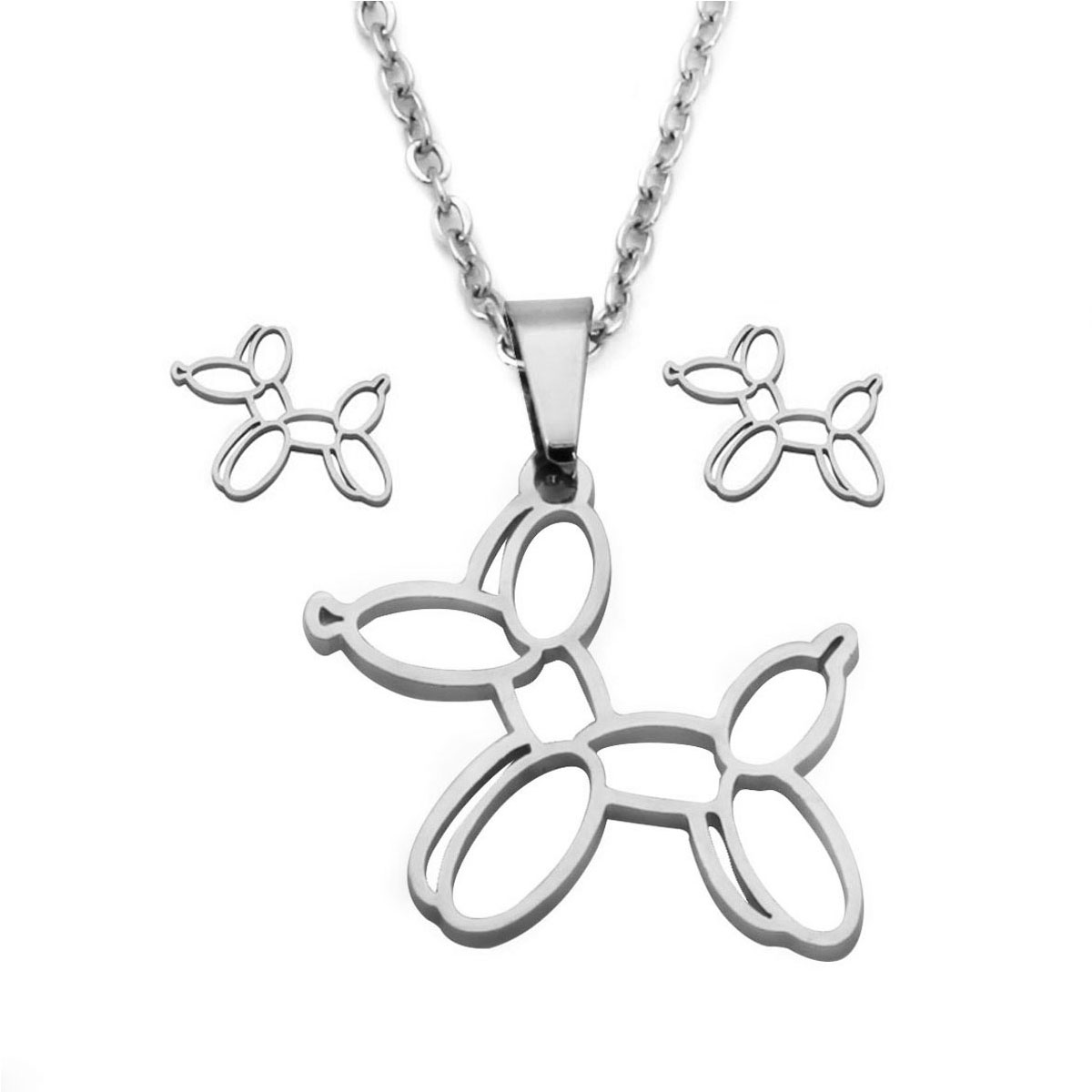 Set Joyeria Acero Inoxidable Plateado Perro