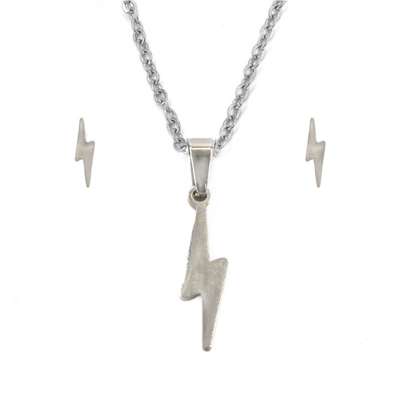 Set Joyeria Acero Inoxidable Plateado Rayo Rocker