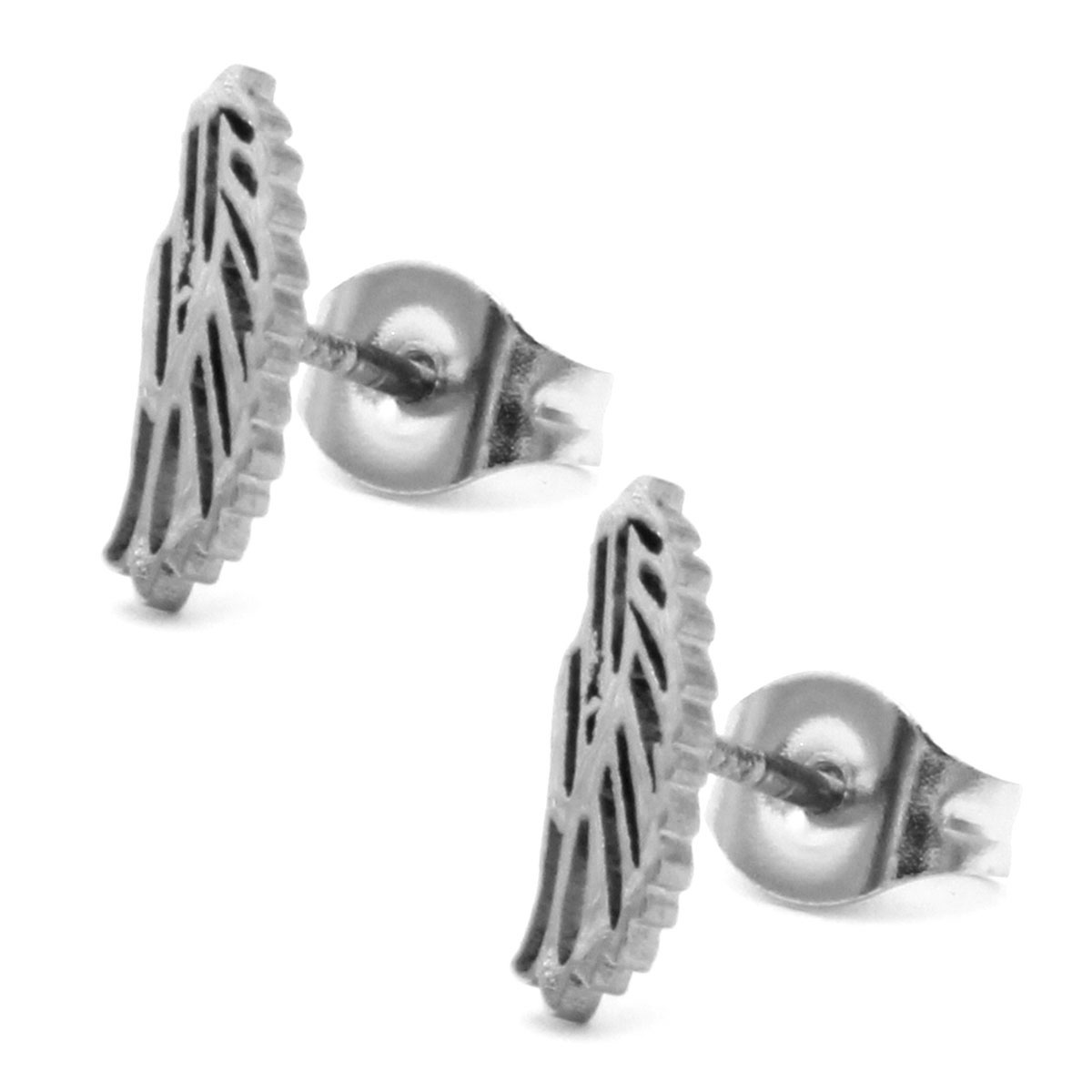 Set Joyeria Acero Plateado Alas Abiertas Angel Silueta 2