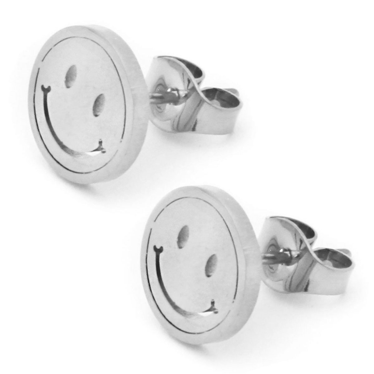 Set Joyeria Acero Plateado Happy Face Cara Feliz Lisa 2