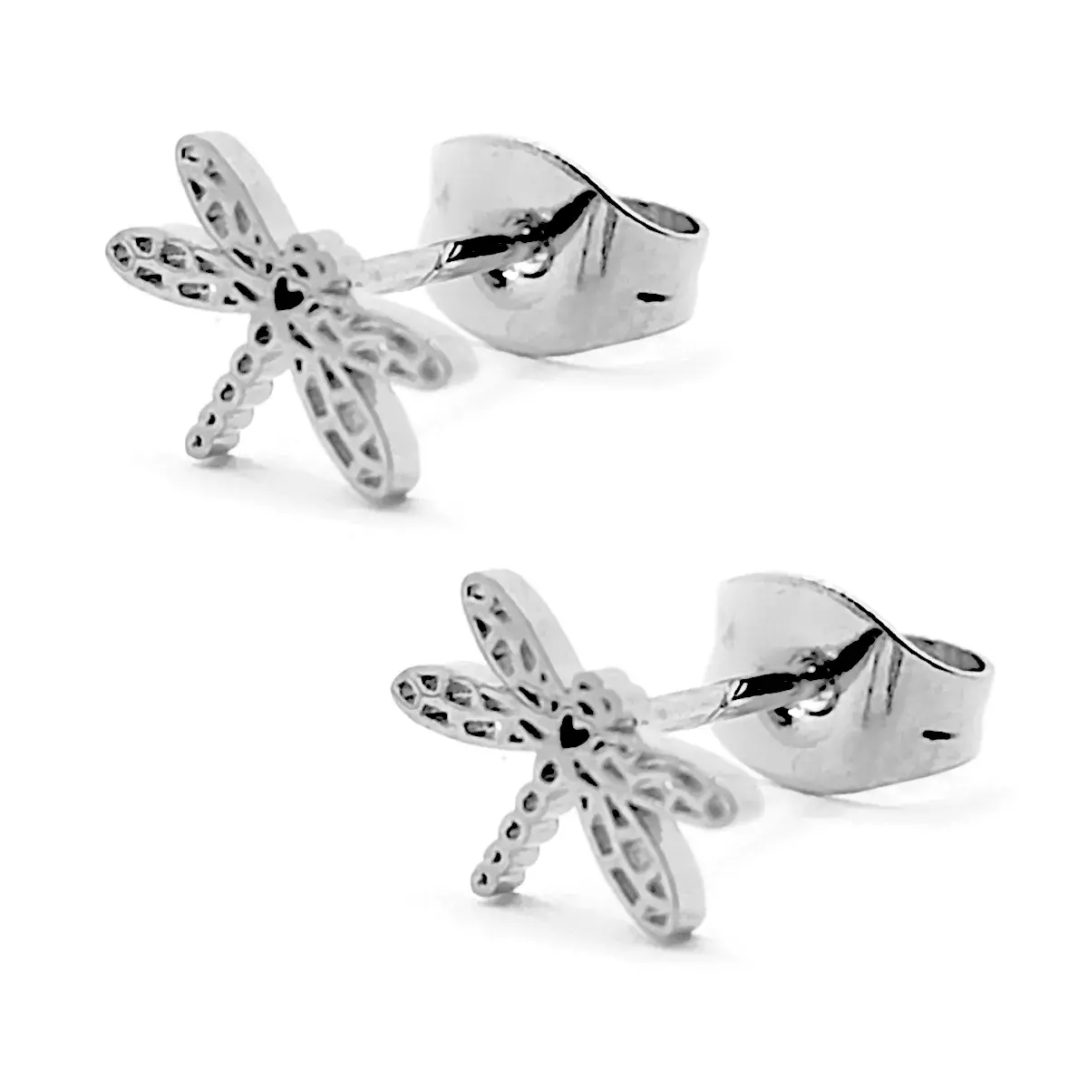 Set Joyeria Acero Plateado Libelula Calada Prosperidad 3