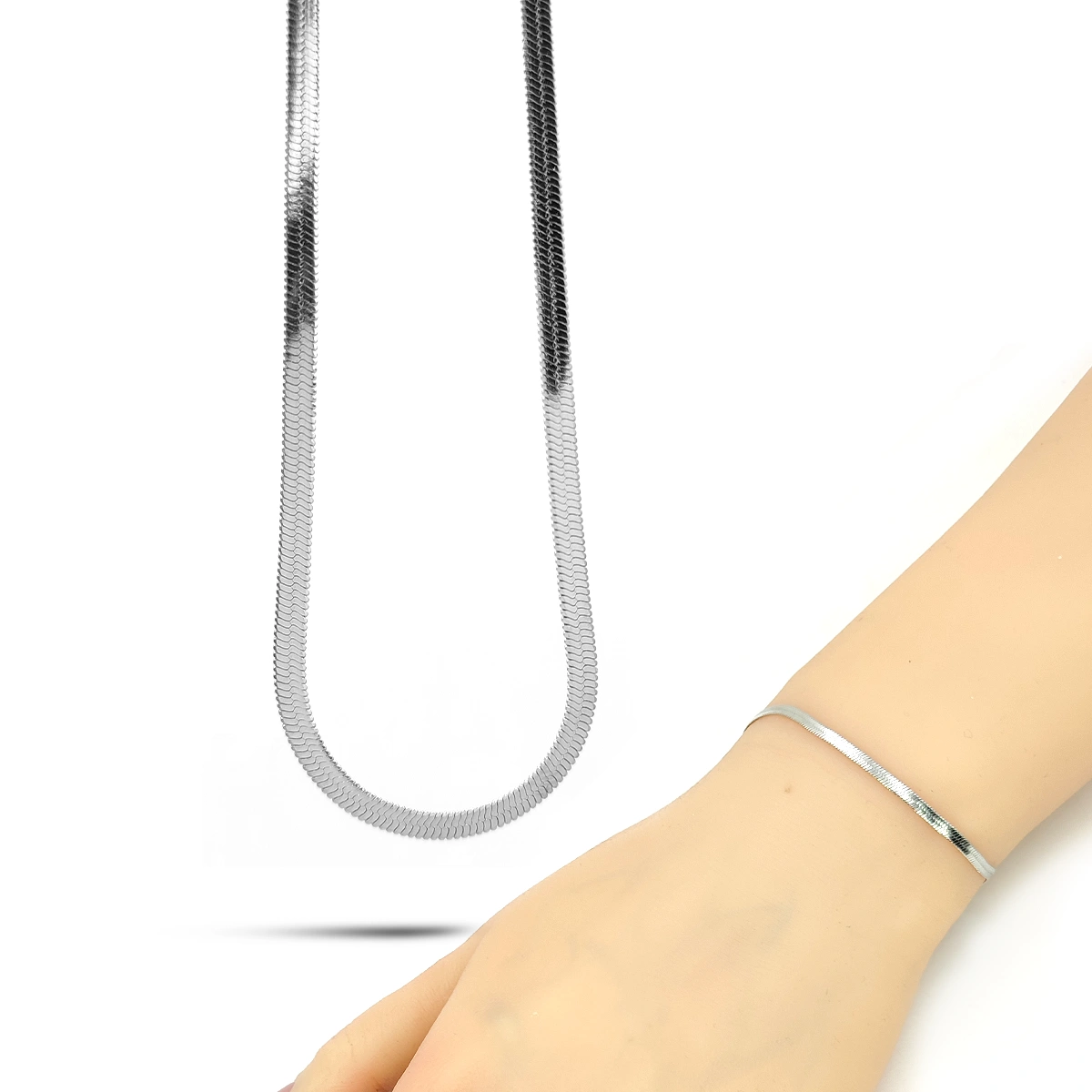 Set Joyeria Acero Plateado Planchada Panza de Vibora copia