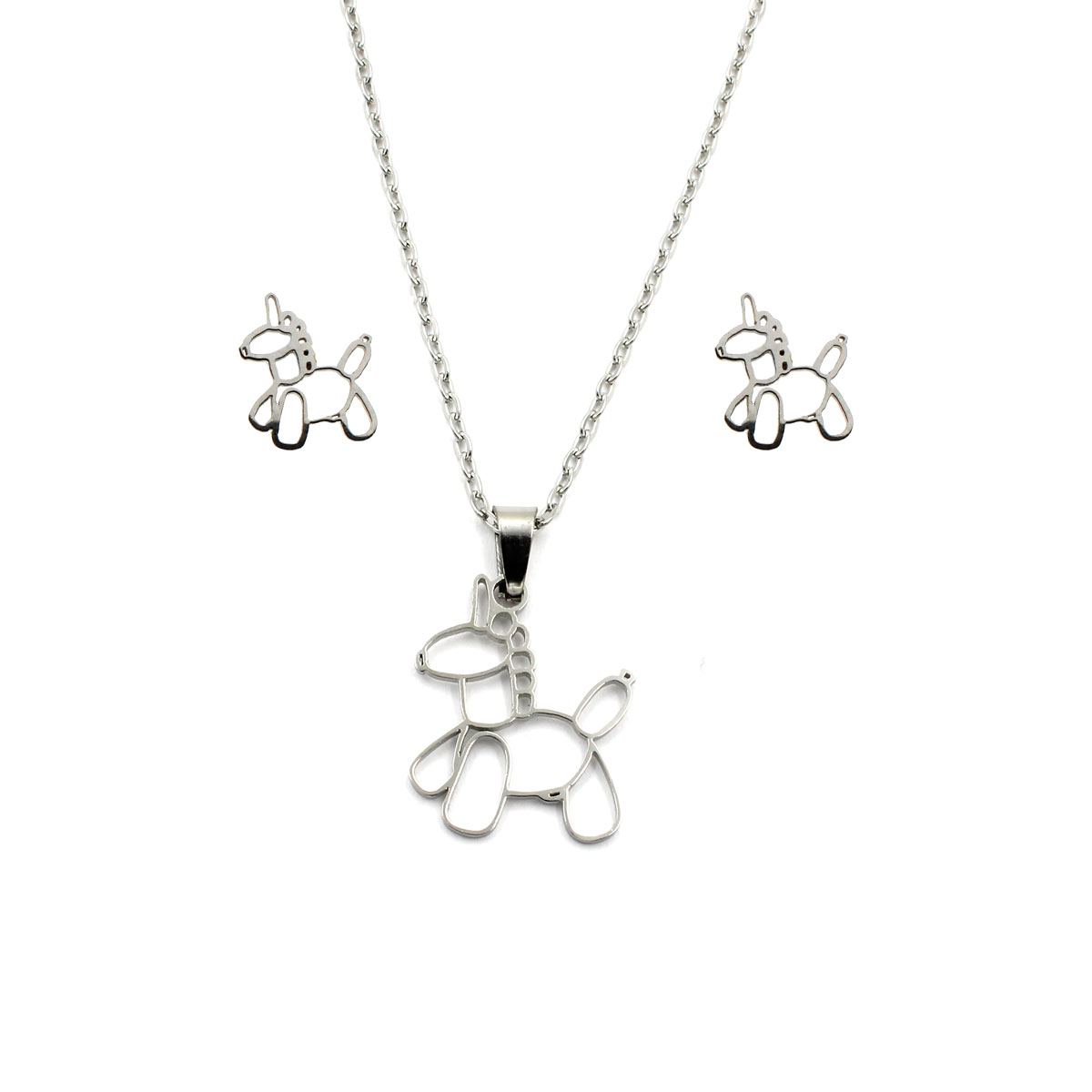 Set Joyeria Acero Plateado Unicornio Globo Fantasia 1