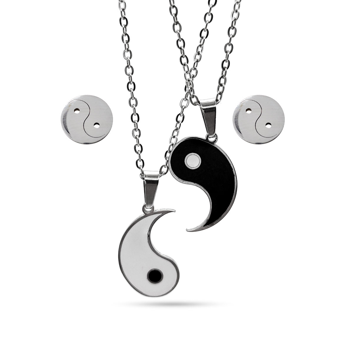 Set Joyeria Acero Plateado Yin Yang Collar De Pareja Amor