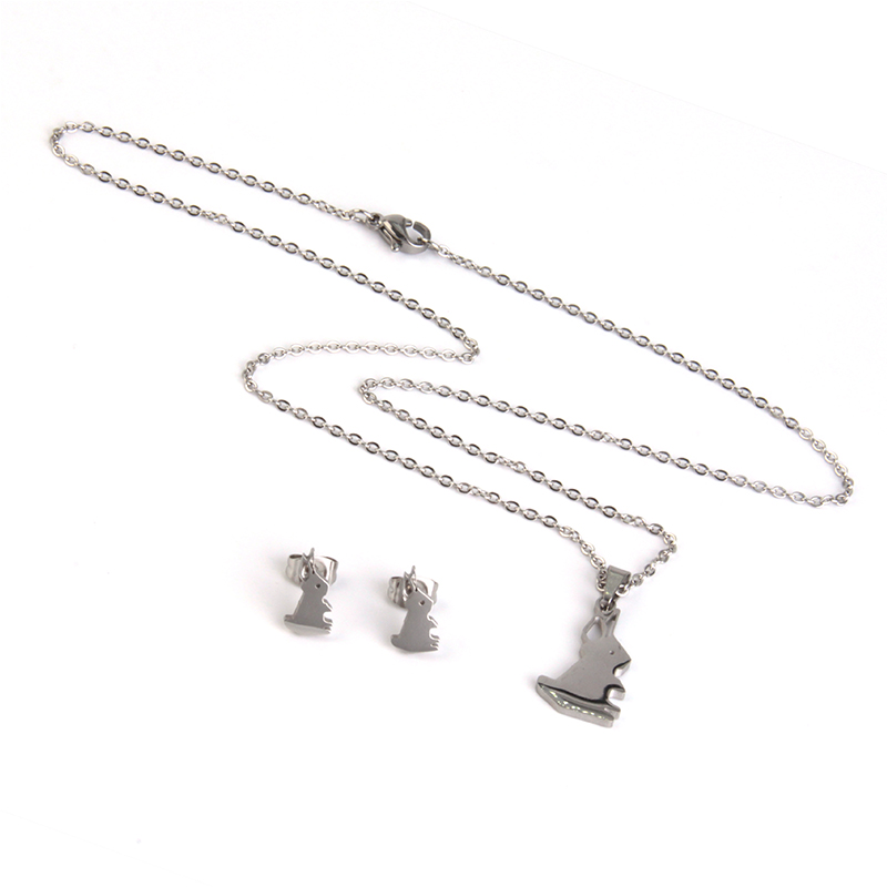 Set de Joyeria Acero Plateado Conejos Conejitos 59
