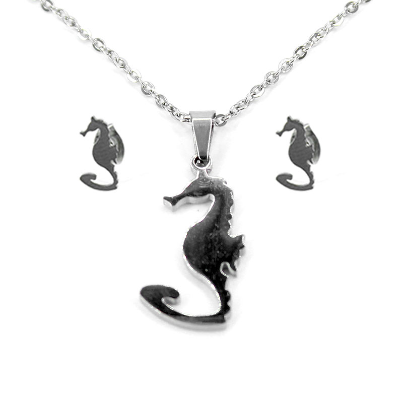 Set de joyeria caballito de mar plateado 1