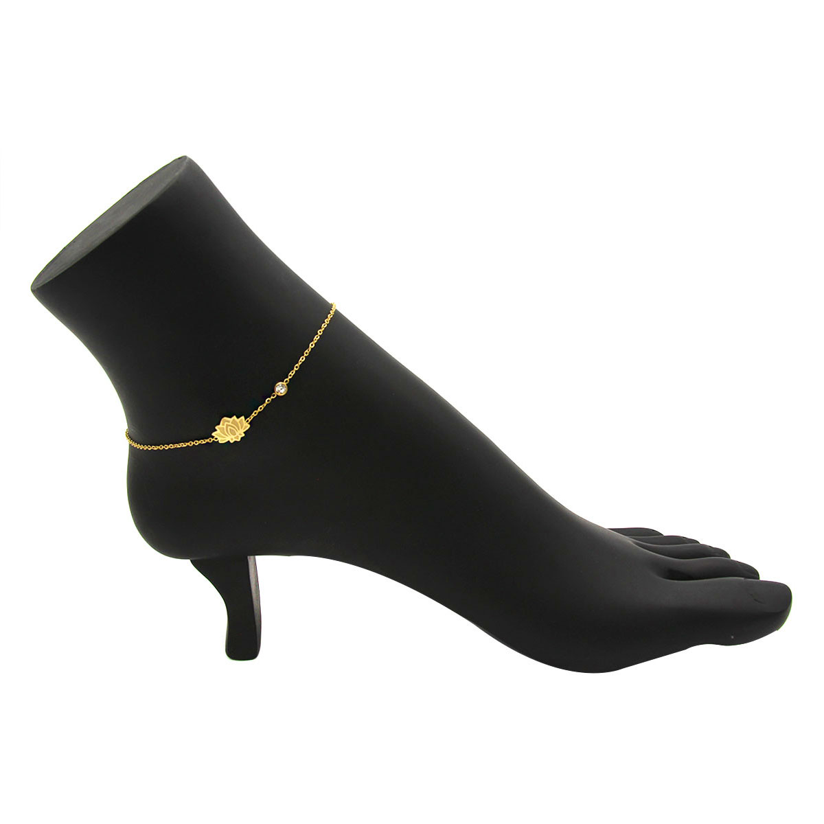 Tobillera Acero Dorado Flor Loto Indio Sagrado Zirconia 2