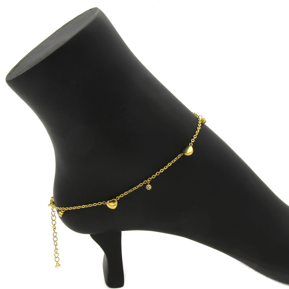 Tobillera Acero Dorado Moderna Corazon Amor Zirconia 6mm 2