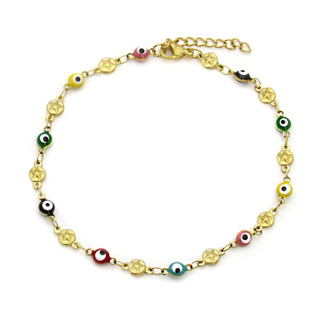 Tobillera Acero Plateado Moderna Diseño Gota Agua 3mm 11 Tobillera Acero Dorado Ojo Turco Multicolor Estrella 3mm