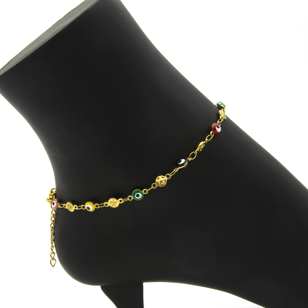 Tobillera Acero Dorado Ojo Turco Multicolor Estrella 3mm 2