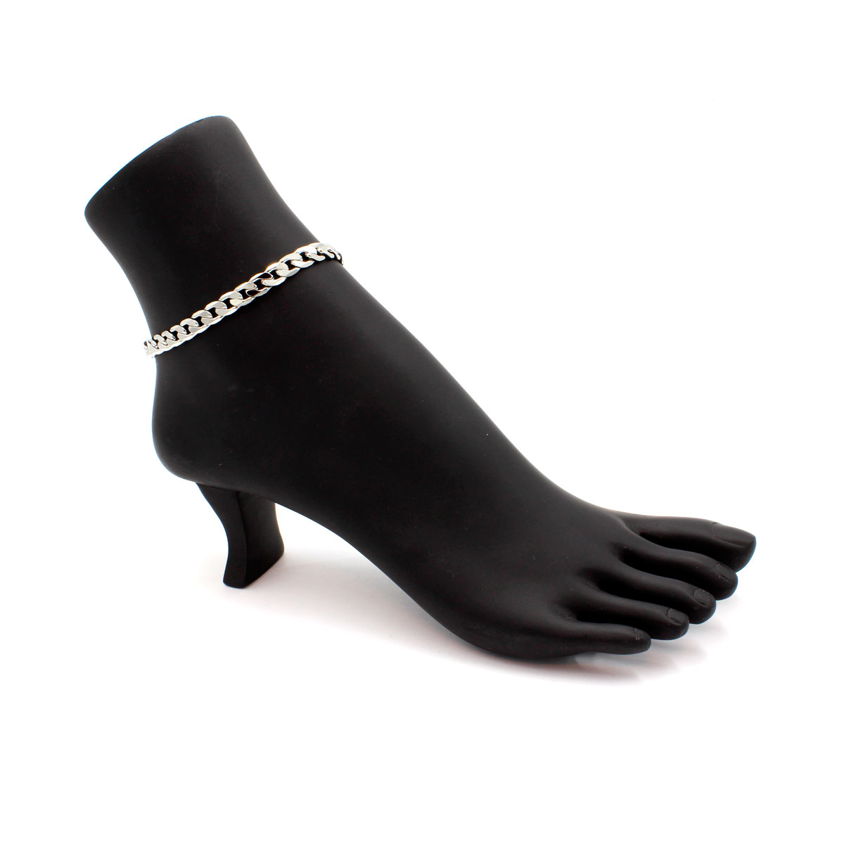 Tobillera Acero Inox Plateado Tipo Eslabon Barbado 2