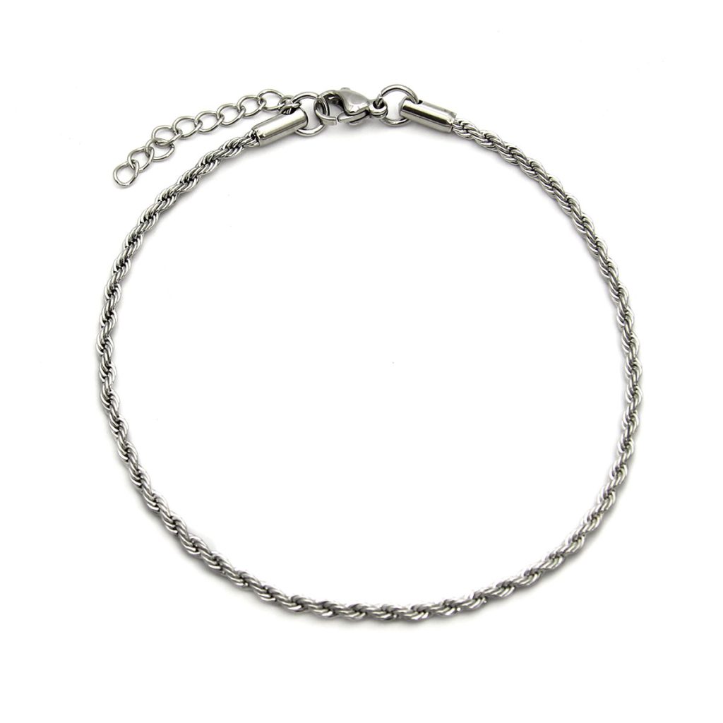 Tobillera Acero Inoxidable Plateado Estilo Torzal 2mm