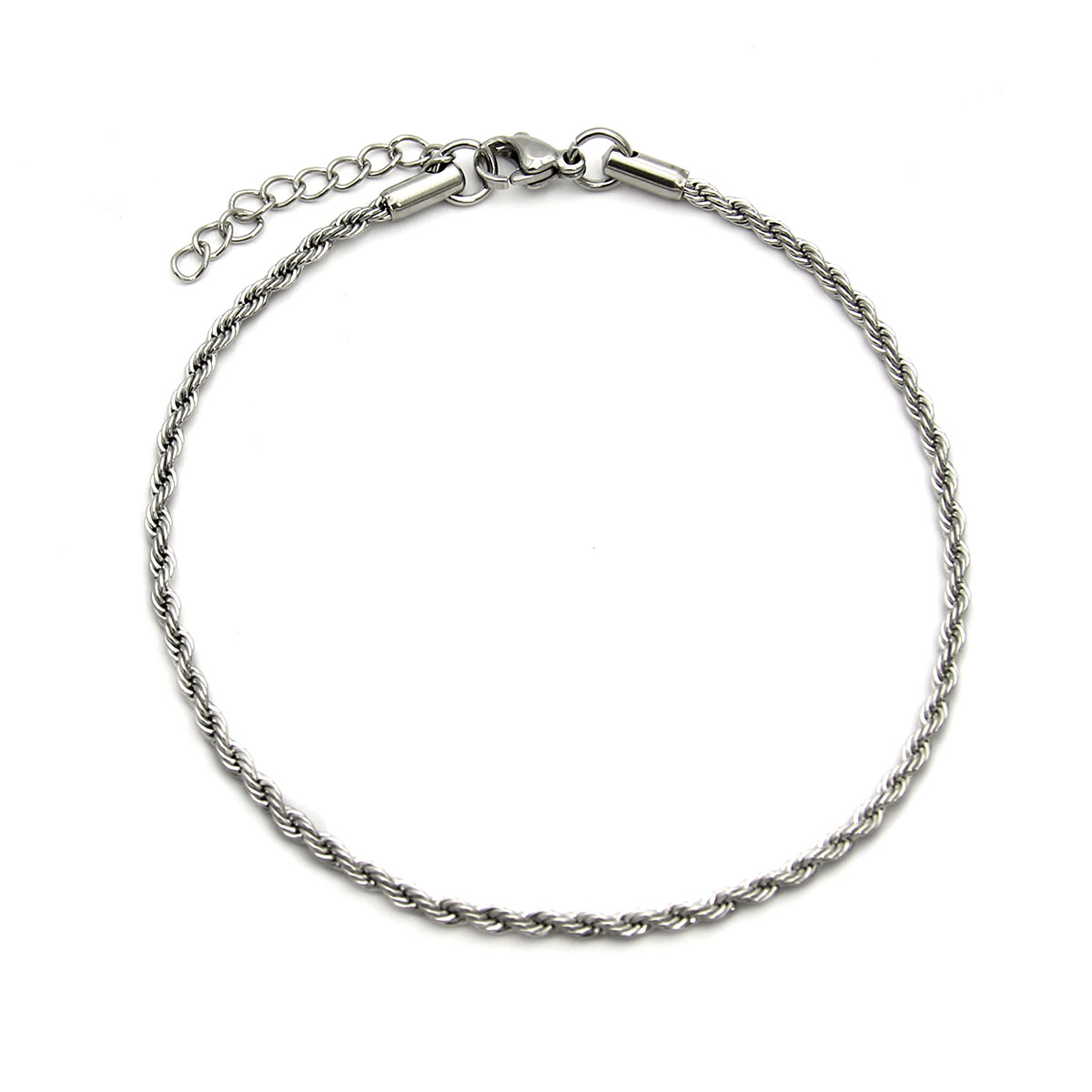 Tobillera Acero Inoxidable Plateado Estilo Torzal 2mm