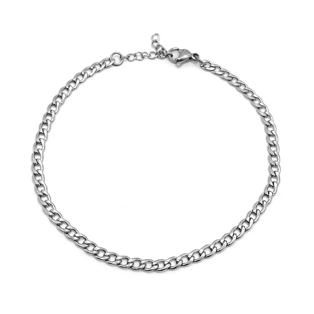 Tobillera Acero Plateado Estilo Eslabon Barbado Delgado 1 1