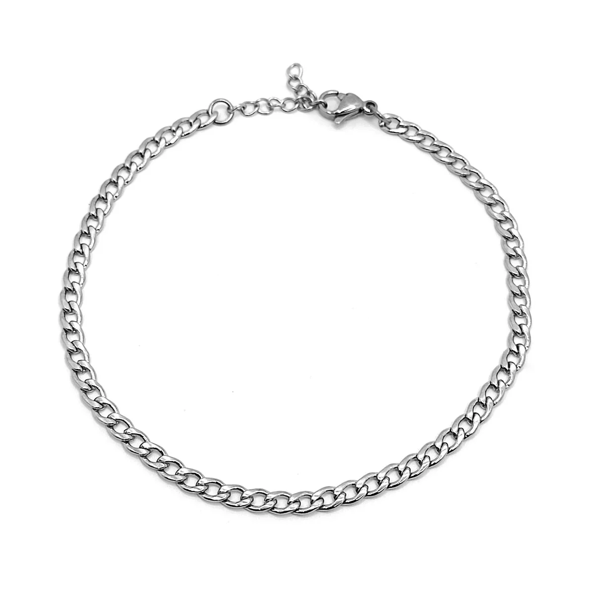 Tobillera Acero Plateado Estilo Eslabon Barbado Delgado 1 1