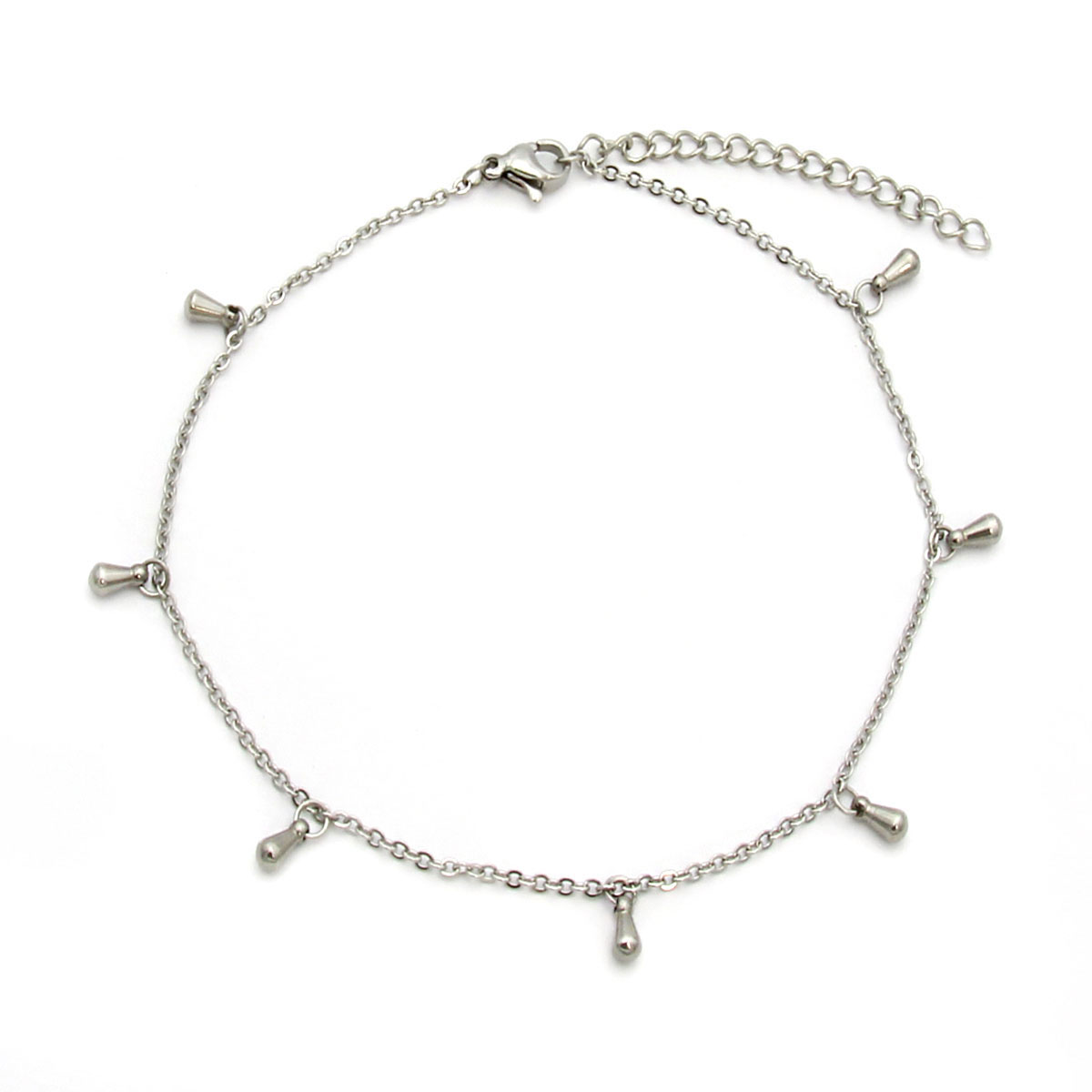 Tobillera Acero Plateado Moderna Diseno Gota Agua 3mm