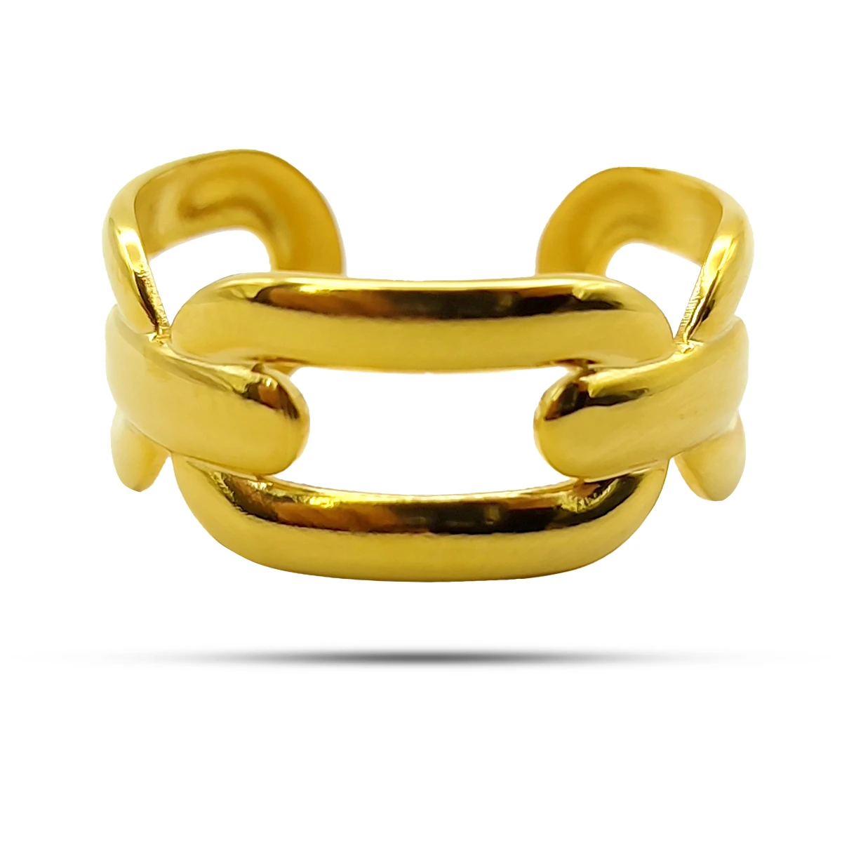 Anillo Acero Dorado Eslabon Cadena Rectangular Ajustable 4