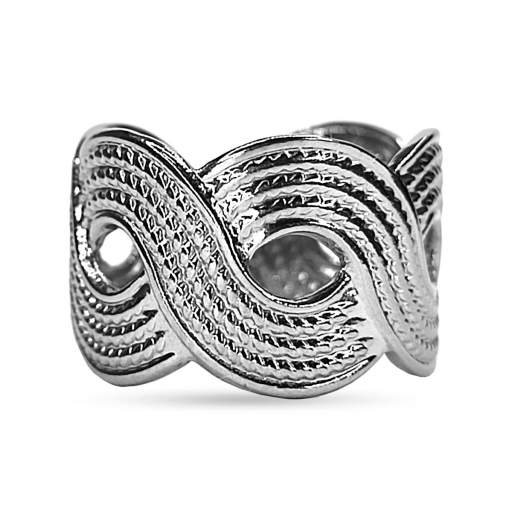 Anillo Acero Inoxidable Plateado Tejido Ajustable
