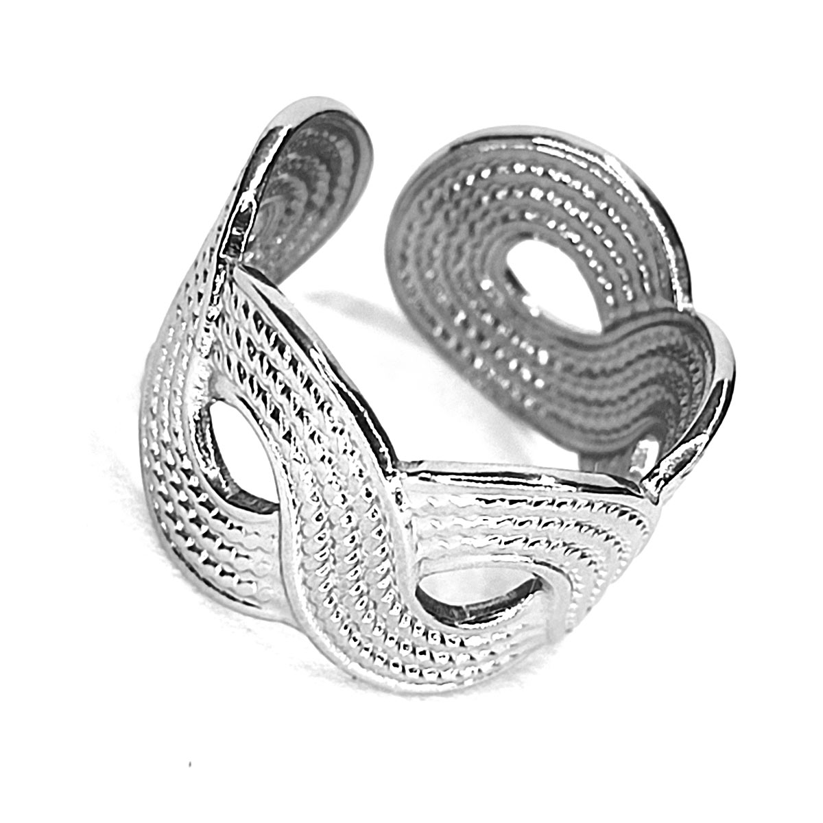 Anillo Acero Inoxidable Plateado Tejido Ajustable 2 1