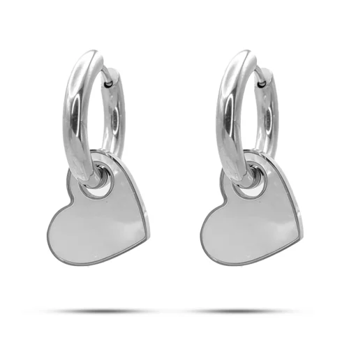 Aretes Acero Arracada Huggie Corazon Madre Perla Colgante (9)
