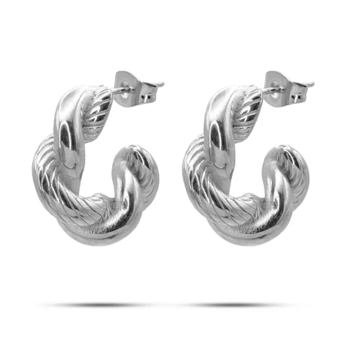 Aretes Acero Arracada Trenzada Doble Lisa y Rayas (1)