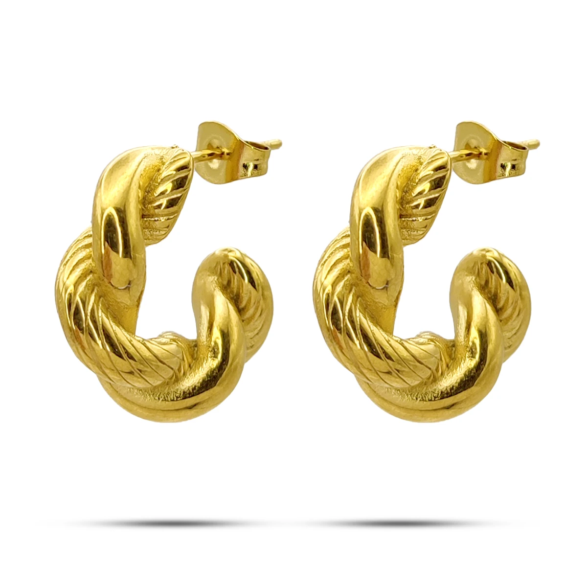 Aretes Acero Arracada Trenzada Doble Lisa y Rayas 2