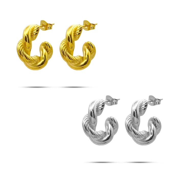 Aretes Acero Arracada Trenzada Doble Lisa y Rayas