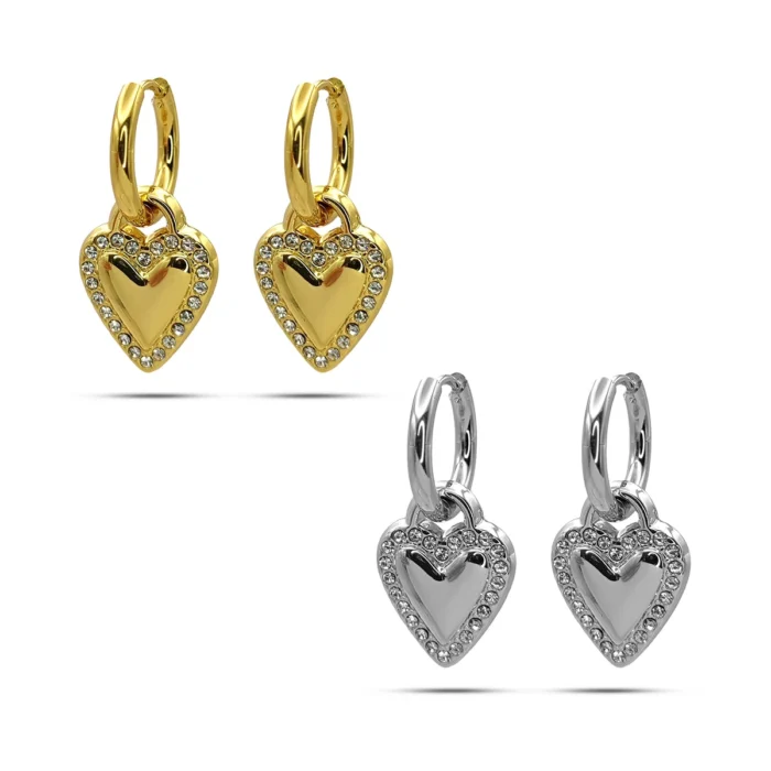 Aretes Acero Arracadas Huggies Colgante Corazon Cristales