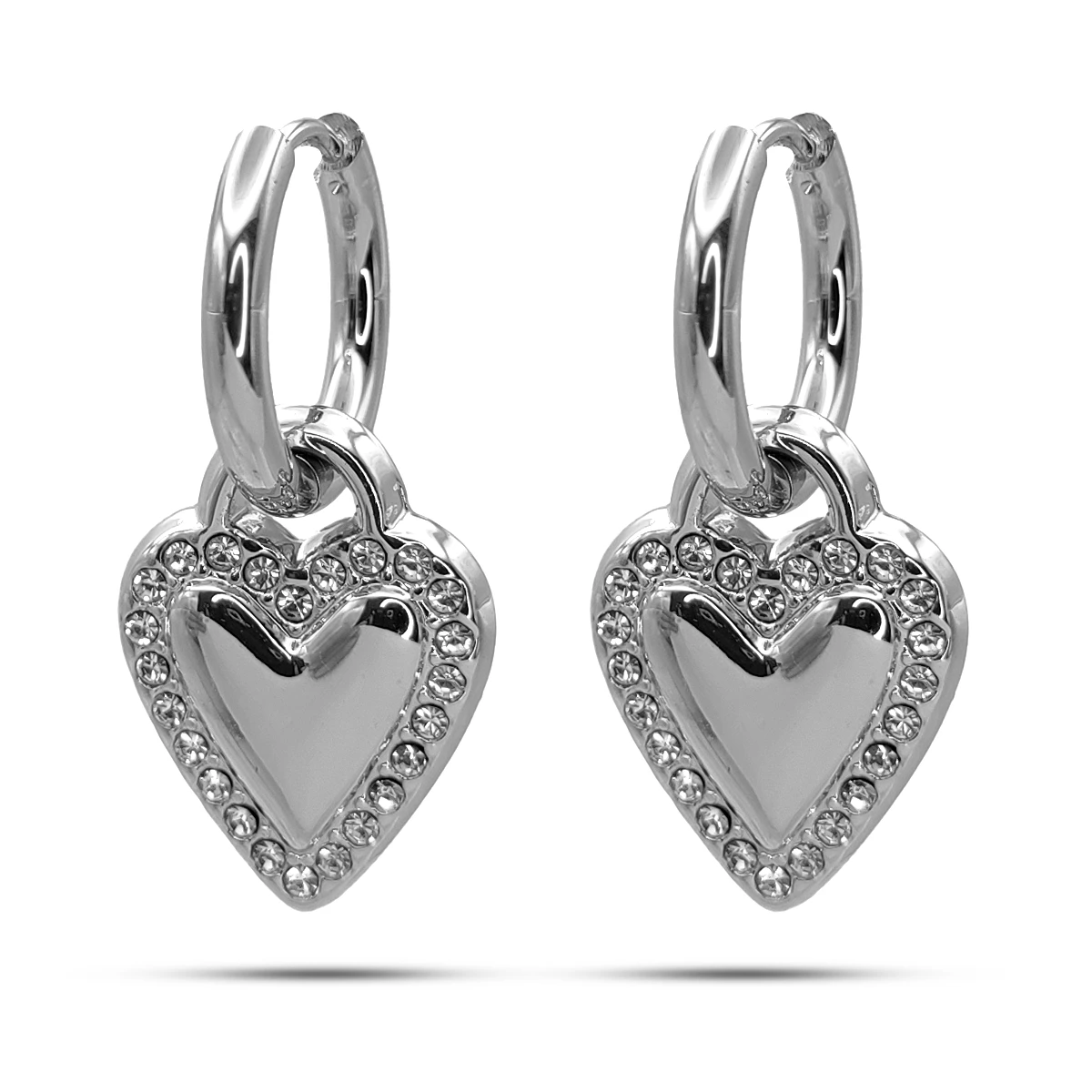 Aretes Acero Arracadas Huggies Colgante Corazon Cristales 5
