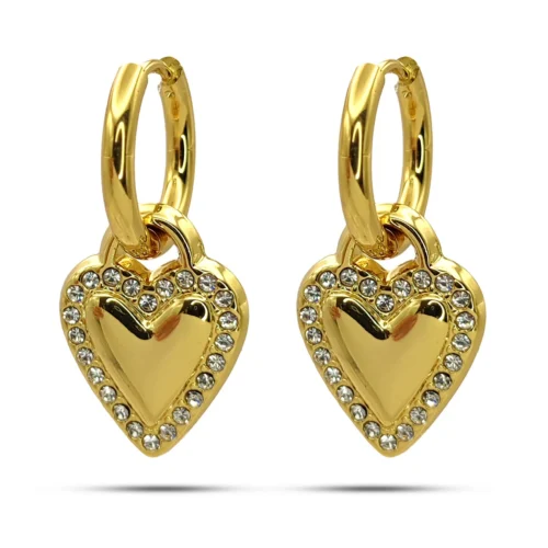 Aretes Acero Arracadas Huggies Colgante Corazon Cristales (7)