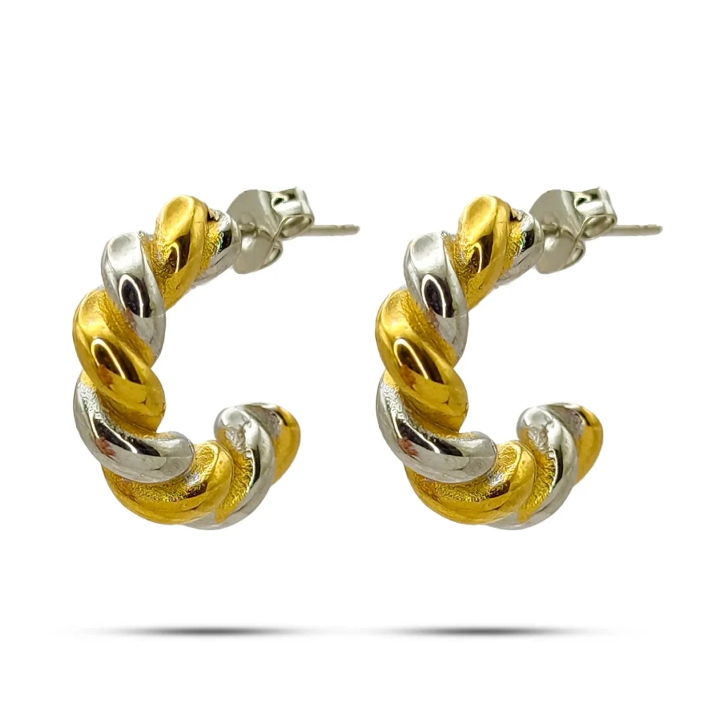Aretes Acero Bicolor Arracada Trenzada Torcida Twist