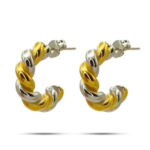 Aretes Acero Bicolor Arracada Trenzada Torcida Twist