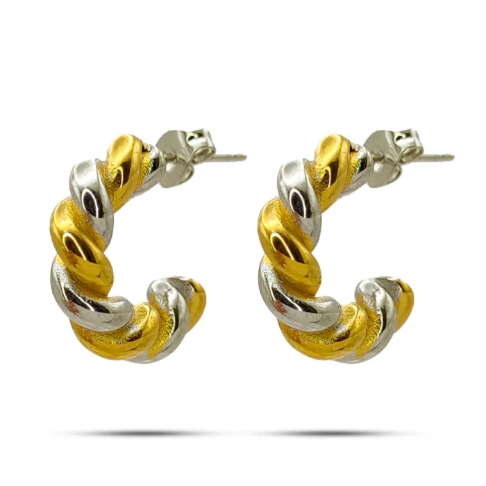 Aretes Acero Bicolor Arracada Trenzada Torcida Twist