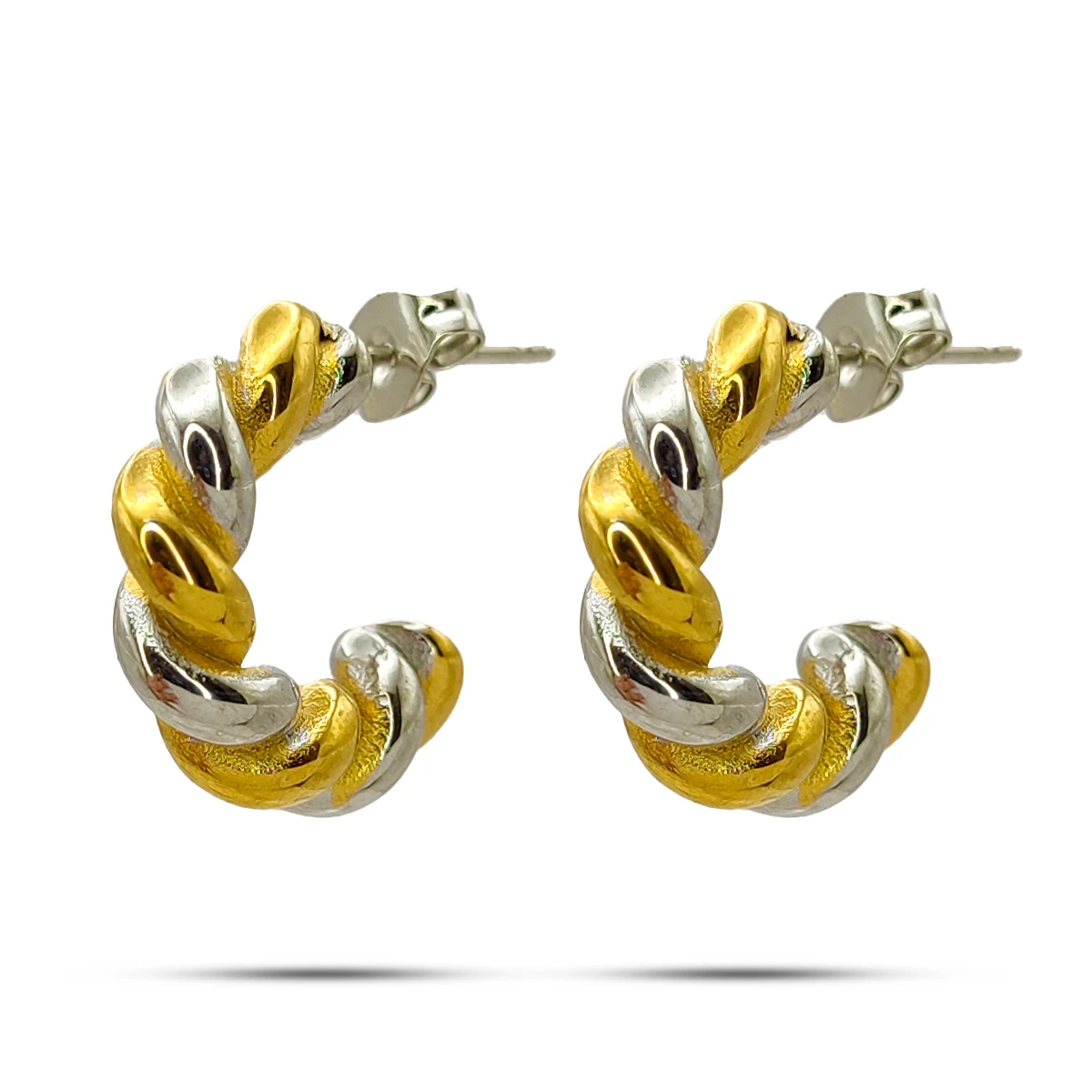 Aretes Acero Bicolor Arracada Trenzada Torcida Twist