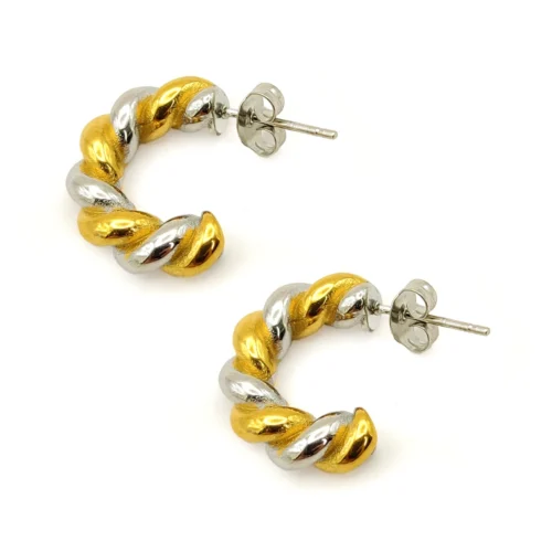 Aretes Acero Bicolor Arracada Trenzada Torcida Twist (2)