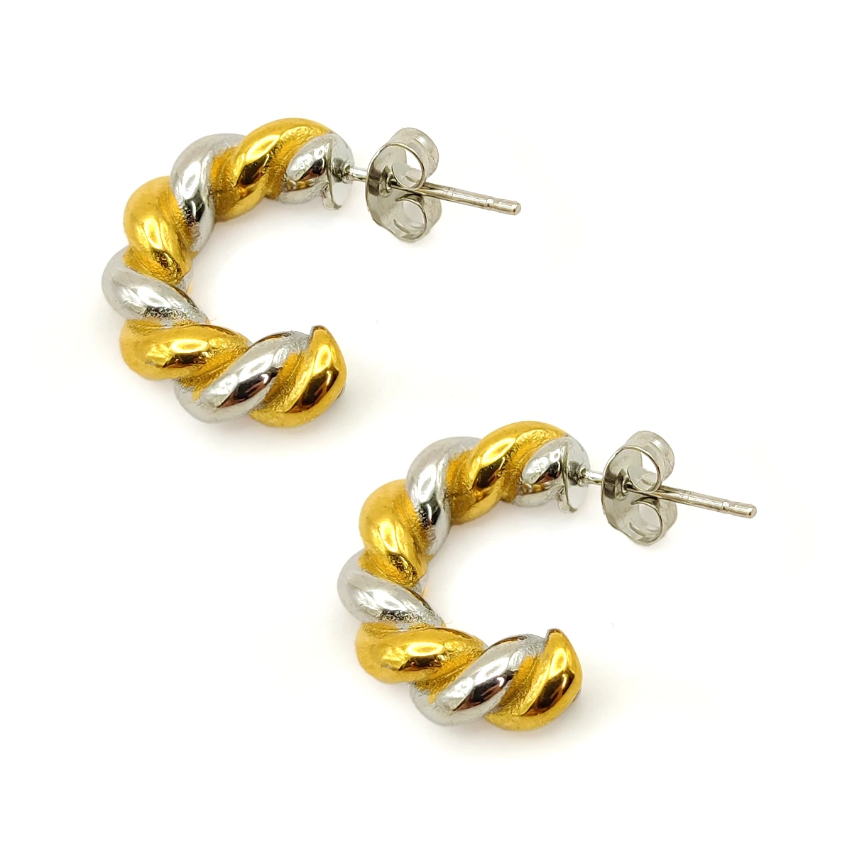 Aretes Acero Bicolor Arracada Trenzada Torcida Twist 2