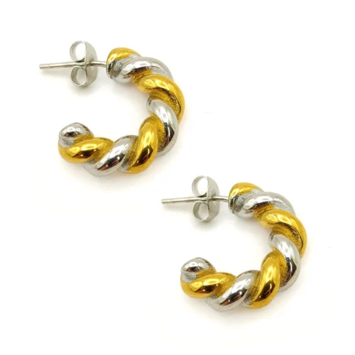 Aretes Acero Bicolor Arracada Trenzada Torcida Twist (3)