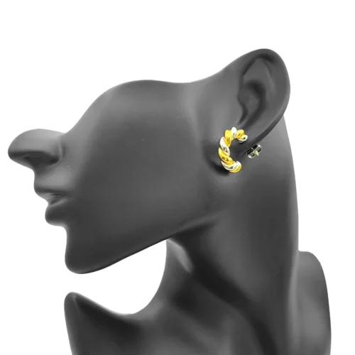 Aretes Acero Bicolor Arracada Trenzada Torcida Twist (4)