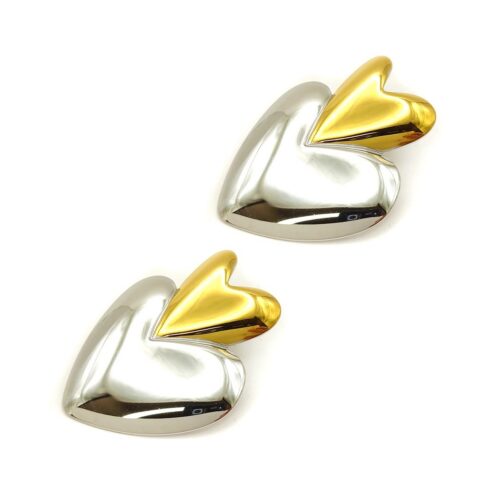 Aretes Acero Bicolor Corazones Unidos Verticales 43 mm (1)