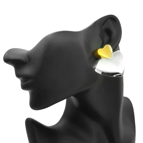 Aretes Acero Bicolor Corazones Unidos Verticales 43 mm (1)