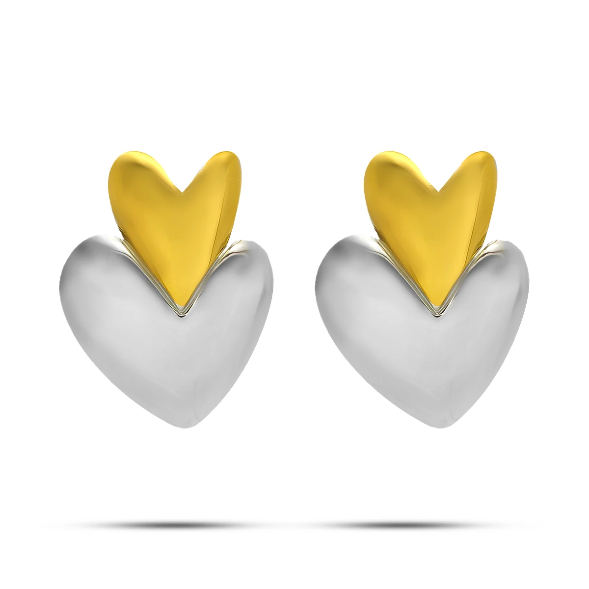 Aretes Acero Bicolor Corazones Unidos Verticales 43 mm 2