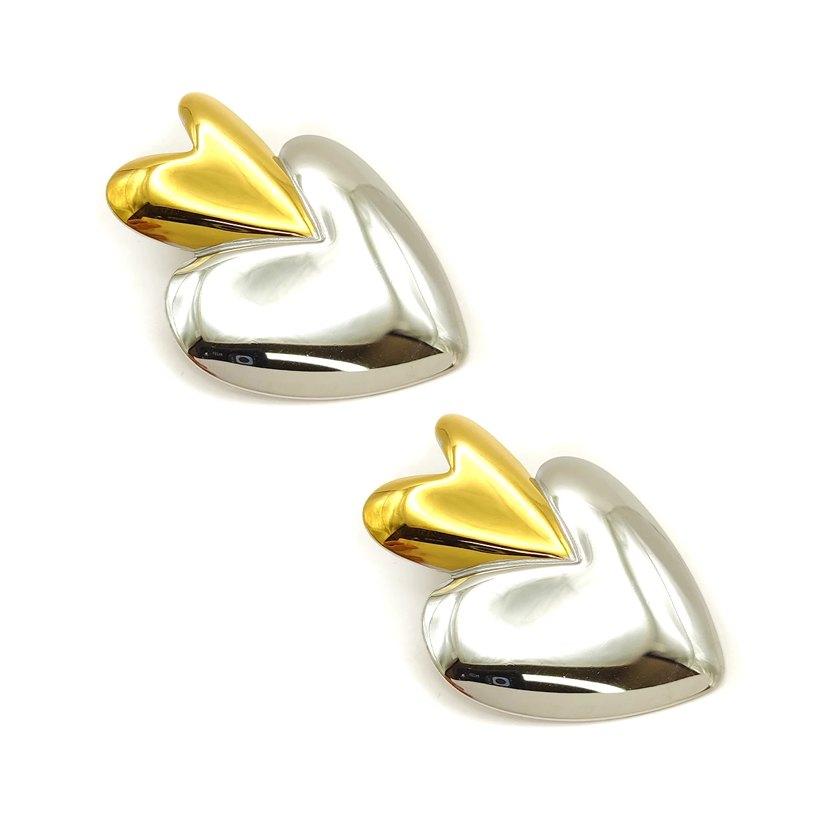 Aretes Acero Bicolor Corazones Unidos Verticales 43 mm 3