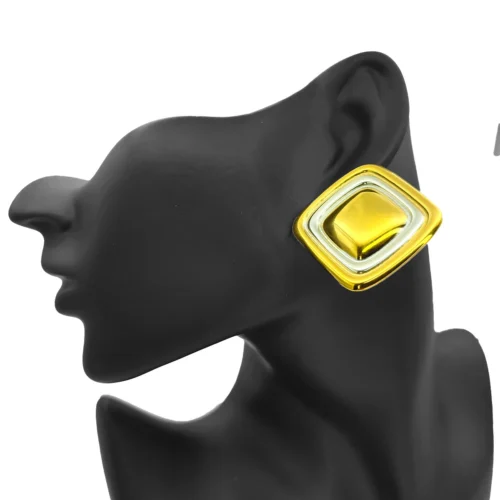 Aretes Acero Bicolor Gran Cuadrado Canales Lisos 35 mm (1)