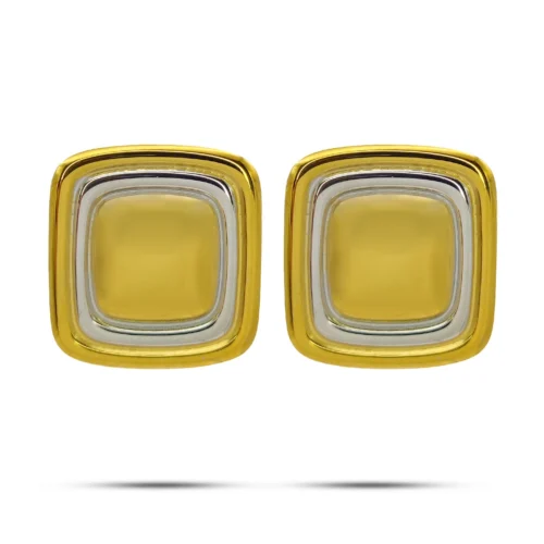 Aretes Acero Bicolor Gran Cuadrado Canales Lisos 35 mm